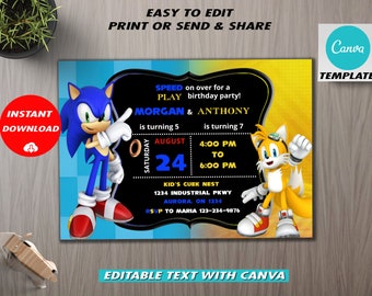Sonic Tails Birthday Invitation: Double Name Invite (Digital Download)