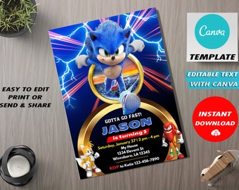 Sonic Birthday Invitation Template: Editable Party Invite (Digital)