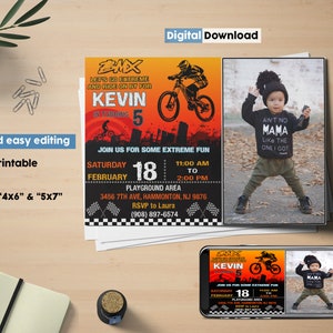 Invitation d’anniversaire de vélo BMX, invitation BMX, invitation à une fête BMX, invitation numérique Bmx, invitation à une fête de vélo de montagne, fête d’anniversaire à vélo