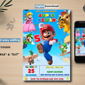 Super Mario Bros Birthday Invitation, Super Mario Invitation, Super Mario Party Invite, Super Mario Bros Digital Invitation, Digital File