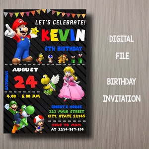 Super Mario Bros Geburtstagseinladung, Super Mario Einladung, Super Mario Party Einladung, Super Mario Bros Digitale Einladung, Digitale Datei