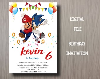 Sonic & Mario Birthday Invitation: Double Theme Party (Digital File)