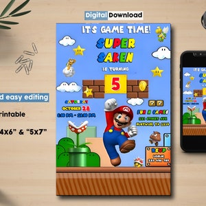 Convite de aniversário do Super Mario, Convite do Super Mario, Convite da festa do Super Mario, Convite digital do Super Mario, Super Mario Bros