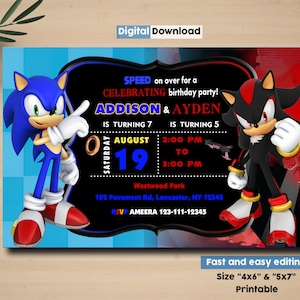 Sonic Shadow Birthday Invitation, Sonic The Hedgehog Kids Party Invite, Shadow Invitation, Birthday Digital Invitation, Sonic Invitation