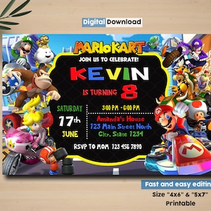 Mario Kart Verjaardagsuitnodiging, Mario Kart Uitnodiging, Mario Kart Party, Mario Kart Digitale Uitnodiging, Mario Kart Drive By Verjaardag Parade