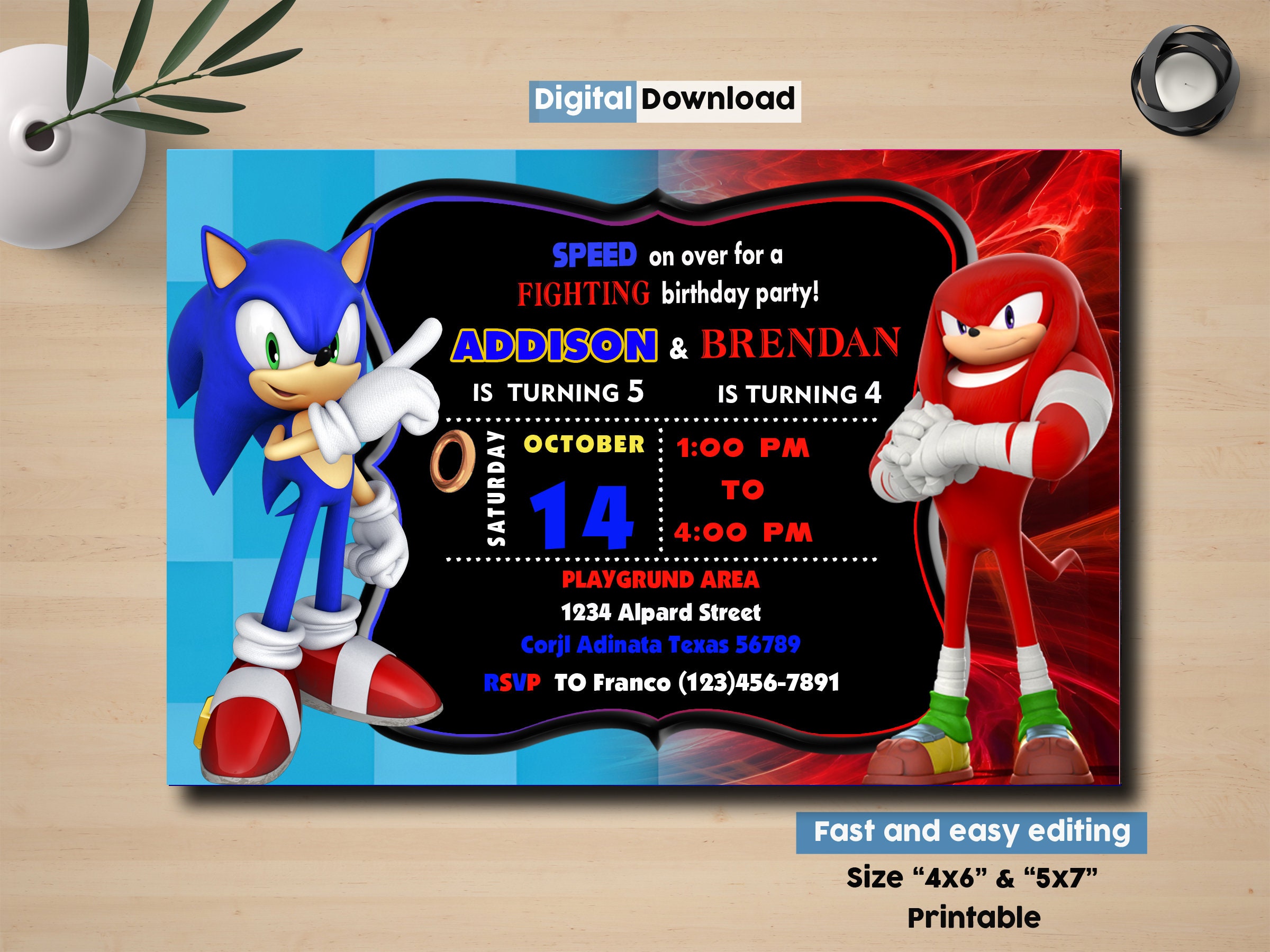 Convite Digital Sonic Desenho Tails Knuckles Envio Imediato