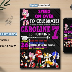 Sonic Amy Rose Birthday Invitation, Sonic Invitation, Sonic Amy Rose The Hedgehog Invitation, Sonic Amy Rose Party, Girl Invite Digital