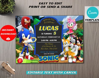 Sonic Birthday Invitation Template: Editable Party Invite (Digital)