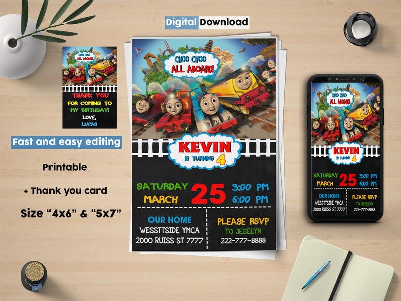 Thomas the Train Birthday Invitation Thomas Invitation Etsy