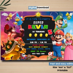 Convite de aniversário do Super Mario, Convite do Super Mario, Convite da festa do Super Mario, Convite digital do Super Mario, Super Mario Bros