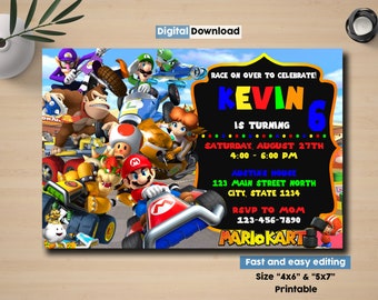 Mario Kart Birthday Invitation: Custom Party (Digital Download)
