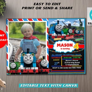 Invitación editable de cumpleaños de Thomas el tren, invitación de Thomas, invitación a la fiesta de cumpleaños de Thomas y sus amigos, plantilla de invitación de Thomas el tren