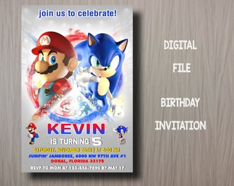 Sonic & Mario Birthday Invitation, Double Theme Invitation, Dual Combined Birthday Invitation, Boy And Girl Double Invite, Two Theme Invites