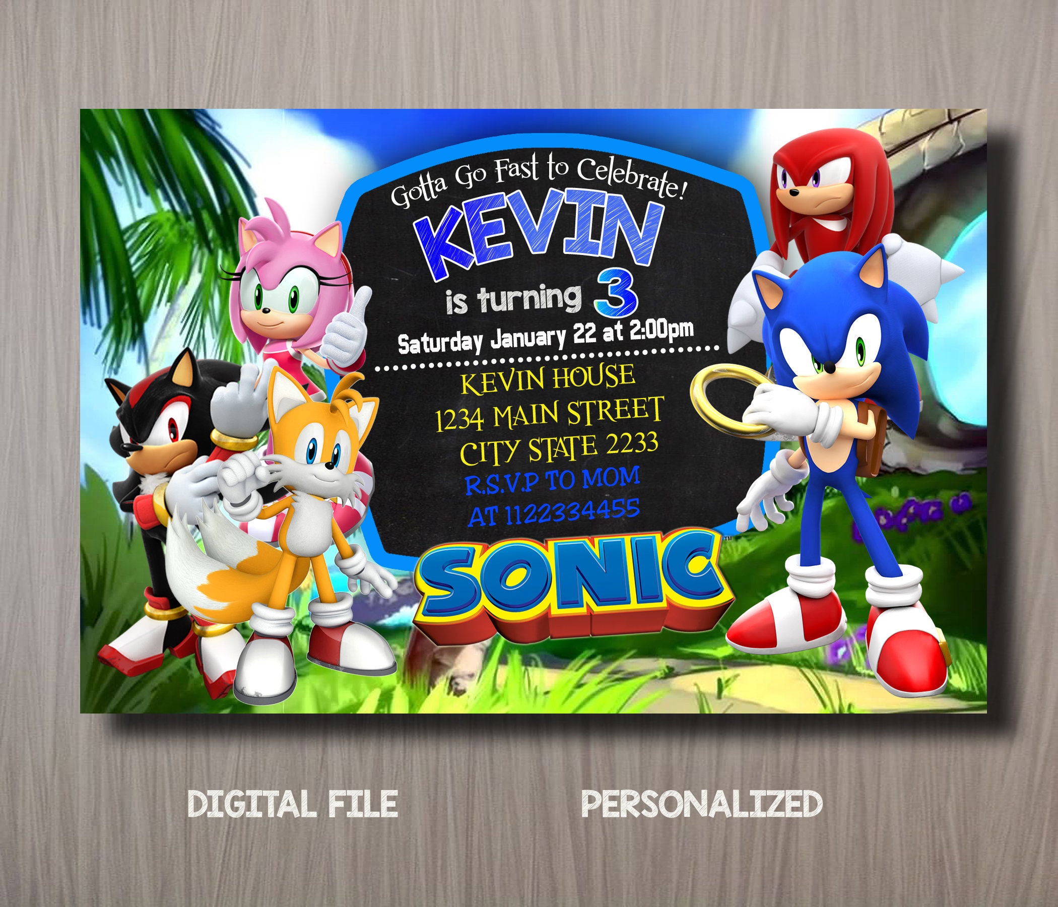 invitacion cumpleaños sonic invitation party Template