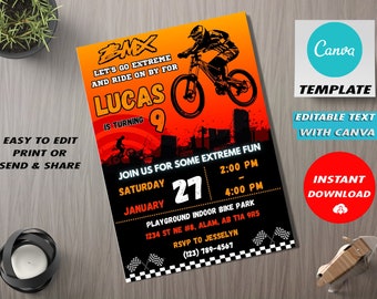 Editable BMX Bike Birthday Invitation Template (Digital Download)