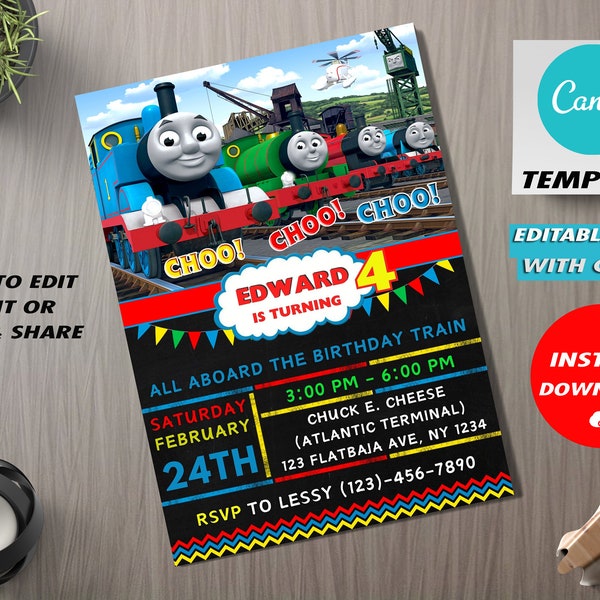 Editable Thomas The Train Birthday Invitation Template, Thomas and Friends, Train Birthday Invitation, Train Invitation,Digital Invitation