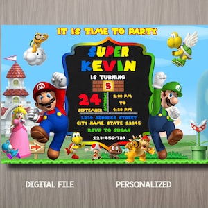 Super Mario Geburtstagseinladung, Super Mario Einladung, Super Mario Party Einladung, Super Mario Digitale Einladung, Super Mario Bros