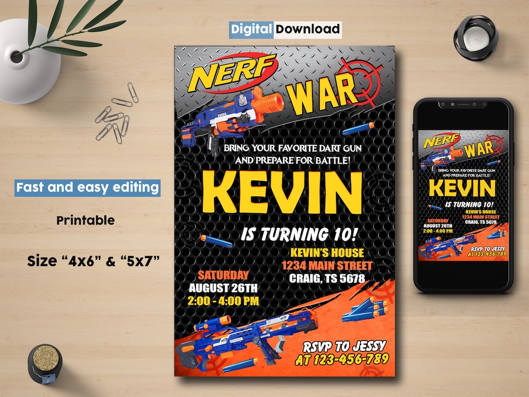 Nerf Birthday Invitation, Nerf Party Invitation, Birthday Invitation ...