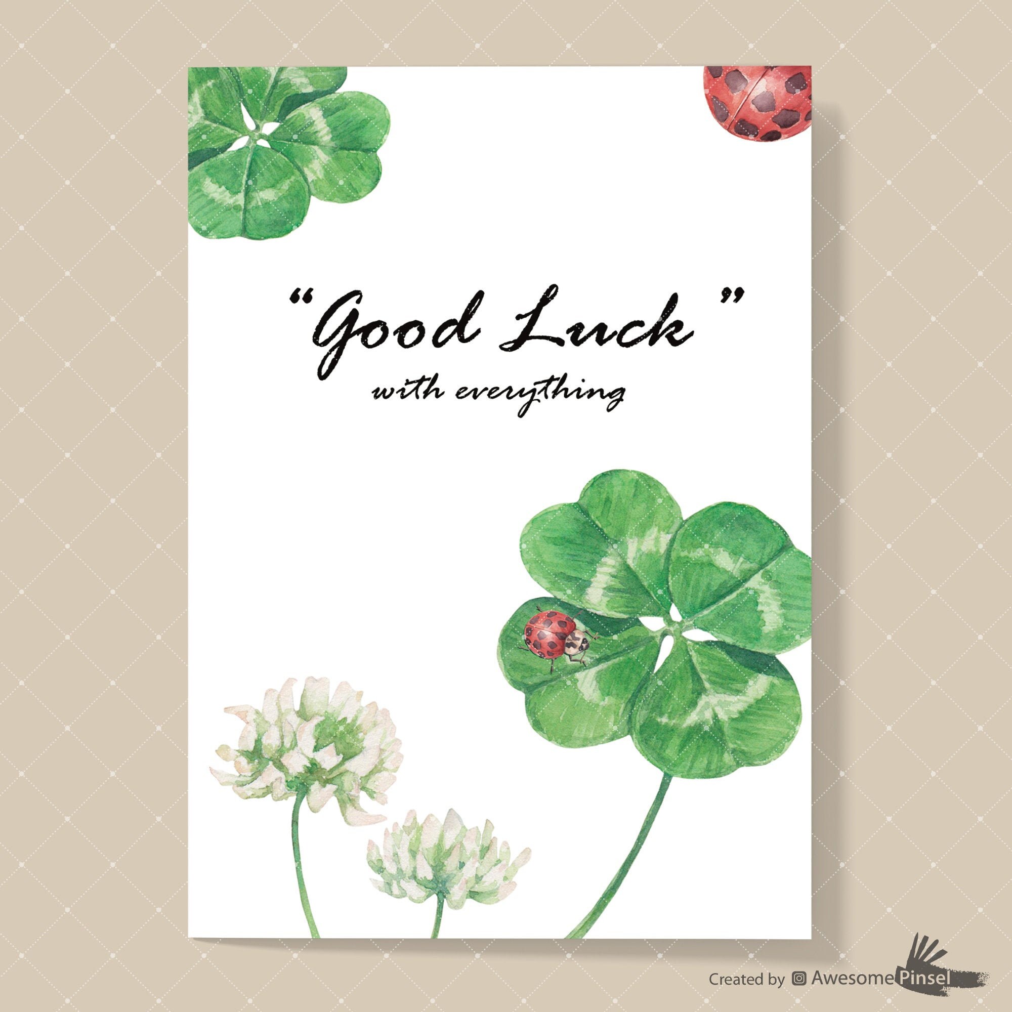 Good Luck With Everything Clover Greeting Ladybug Card - Etsy