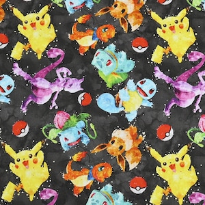 Cute Japanese Fabric, Pikachu Fabric, Korea Anime Fabric, 100% Cotton Fabric, Cartoon Fabric, Monster Fabric ,Sewing by the 1/2 yard