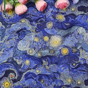 Noche estrellada Van Gogh tela dibujos animados 100% pintura al óleo tela de algodón por medio patio