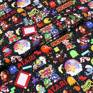 Classic Game Fabric 80’s Arcade Game Fabric Retro Arcade Games Fabric Cotton Fabric By The Half Yard