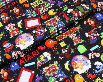 Classic Game Fabric 80’s Arcade Game Fabric Retro Arcade Games Fabric Cotton Fabric Selling By 0.5 yard