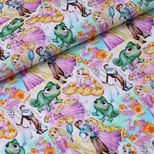 Disney Princess Fabric - Princess Aurora Snow White Jasmine Ariel Belle Rapunzel Fabric - Cartoon Cotton Fabric - By Half Yard