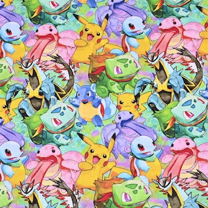 Cute Japanese Fabric, Pikachu Fabric, Korea Anime Fabric, 100% Cotton Fabric, Cartoon Fabric, Monster Fabric ,Sewing by the 1/2 yard