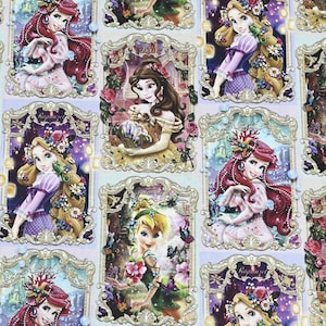 Disney Princess Fabric - Princess Aurora Snow White Jasmine Ariel Belle Rapunzel Fabric - Cartoon Cotton Fabric  -By the Half Yard