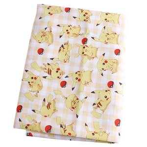 Cute Japanese Fabric, Pikachu Fabric, Polyester and Cotton fabric, 70% cotton, Monster Fabric ,Sewing by the 1/2 yard