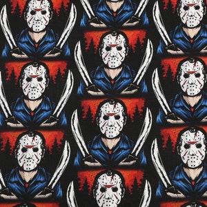 Tkanina na Halloween, tkanina gotycka, tkanina Jason, tkanina Freddy, tkanina Chucky, tkanina z kreskówek, tkanina bawełniana na pół jarda