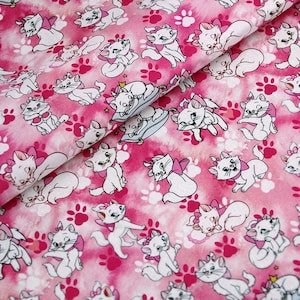 Marie Cat Fabric Aristocats Pink White-Furred Kitten Fabric Cartoon Anime Cotton Fabric By The Half Meter