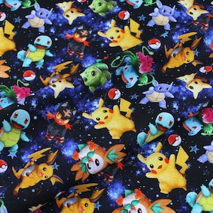 Tissu japonais mignon, tissu Pikachu, tissu anime coréen, tissu 100% coton, tissu de dessin animé, tissu monstre, couture par 1/2 yard image 2