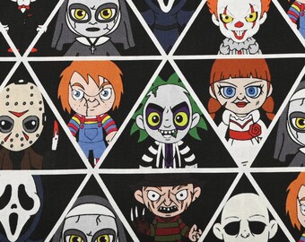 Halloween Fabric, Gothic Fabric, Jason Fabric, Freddy Fabric, Chucky Fabric, Cartoon Fabric, Cotton Fabric by the half yard Movie Fabric