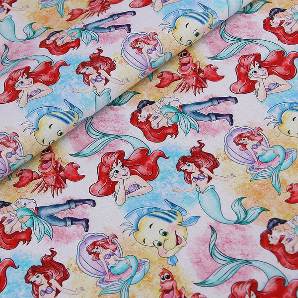 Disney Little Mermaid Ariel Fabric Sebastian & Anchor fabric Anime Cotton Fabric By The Half Yard