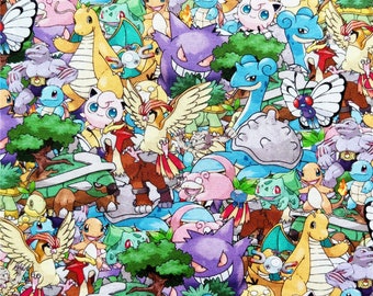 Cute Japanese Fabric, Pikachu Fabric, Korea Anime Fabric, 100% Cotton Fabric, Cartoon Fabric, Monster Fabric ,Sewing by the 1/2 yard