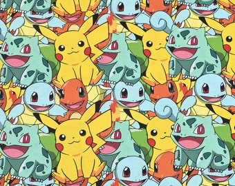 Cute Japanese Fabric, Pikachu Fabric, Korea Anime Fabric, 100% Cotton Fabric, Cartoon Fabric, Monster Fabric ,Sewing by the 1/2 yard