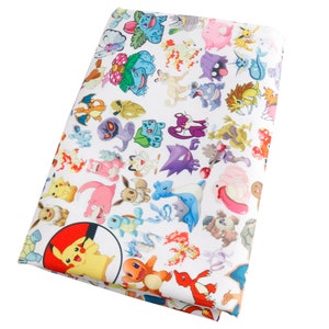 Cute Japanese Fabric, Pikachu Fabric, Polyester and Cotton fabric, 70% cotton, Monster Fabric ,Sewing by the 1/2 yard