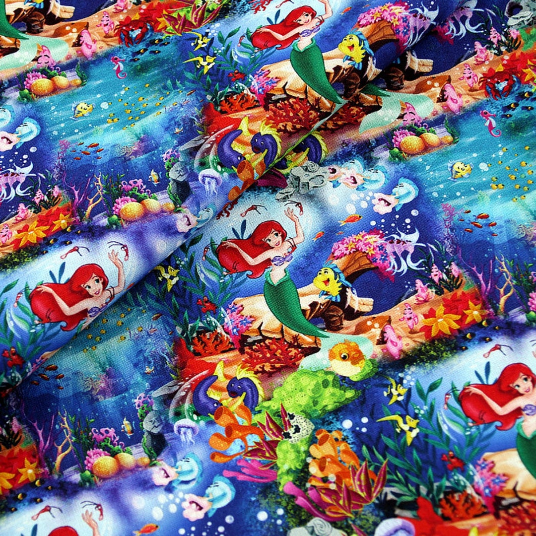 Disney Little Mermaid Ariel Fabric Sebastian & Anchor Fabric Anime