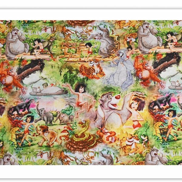 Disney Tarzan Collage Print TELA / 100% Tela de algodón / Animales de la selva / Turk / Jane / Tantor