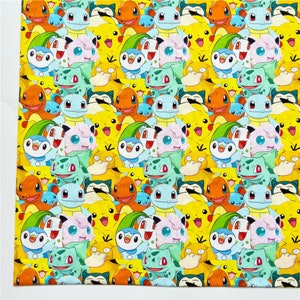 Słodka japońska tkanina, tkanina Pikachu, koreańska tkanina anime, 100% bawełniana tkanina, tkanina z kreskówek, tkanina Monster, szycie na 1/2 jarda