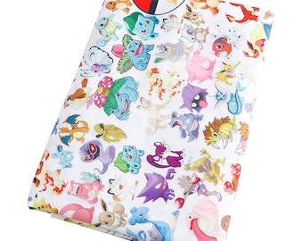 Cute Japanese Fabric, Pikachu Fabric, Polyester and Cotton fabric, 70% cotton, Monster Fabric ,Sewing by the 1/2 yard