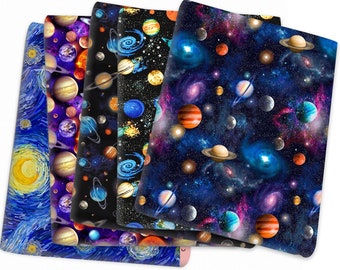 Astronaut Fabric, Space Fabric:  Galaxy Space Man Multicolor Digital Earth Mars 100% Cotton Fabric Cut By Half Yard