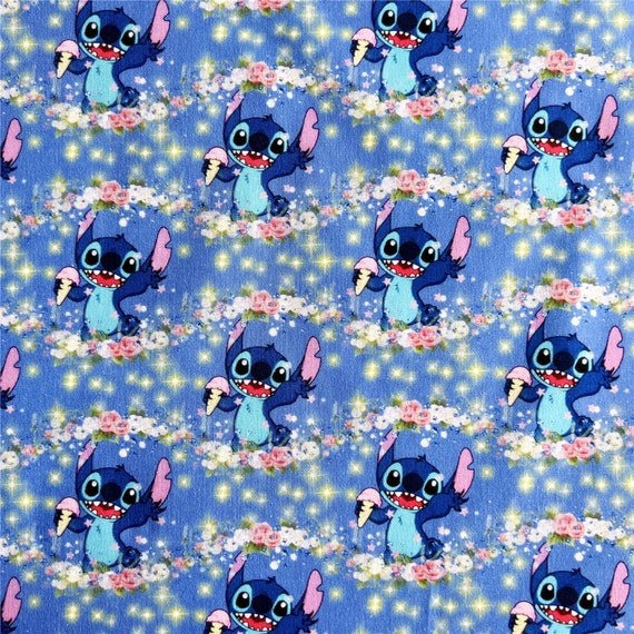 Caroon Disney Lilo Stitch Cotton Fabric Printed Plain Sewing Cloth