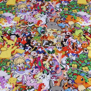 Cute Japanese Fabric, Pikachu Fabric, Korea Anime Fabric, 100% Cotton Fabric, Cartoon Fabric, Monster Fabric ,Sewing by the 1/2 yard