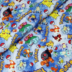 Słodka japońska tkanina, tkanina Pikachu, koreańska tkanina anime, 100% bawełniana tkanina, tkanina z kreskówek, tkanina Monster, szycie na 1/2 jarda