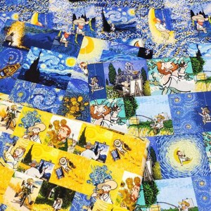 Gwiaździsta Noc Van Gogh Tkanina Cartoon 100% Malarstwo Olejne Bawełna Tkanina Przez Pół Jardu