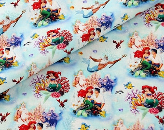 Disney Little Mermaid Ariel Fabric Sebastian & Anchor tissu Anime Cotton Fabric By The Half Yard