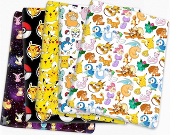 Cute Japanese Fabric, Pikachu Fabric, Polyester and Cotton fabric, 70% cotton, Monster Fabric ,Sewing by the 1/2 yard
